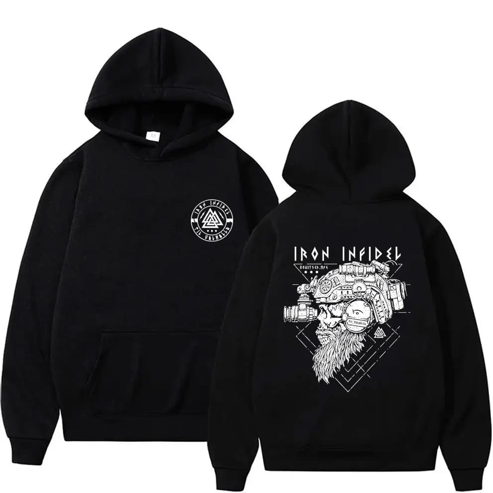 Til Valhalla American Beard Warrior Tactical Skeleton Graphic Hoodie Men Women Fashion Oversized Sweatshirt Male Casual Hoodies
