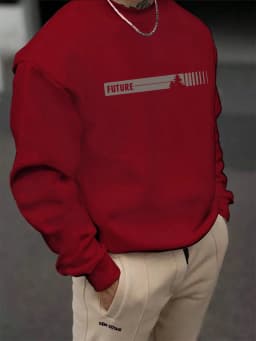 Men's Autumn and Winter Fashionable Casual Loose Futune Letter Graphic Printed Long Sleeved Round Neck Sweatshirt