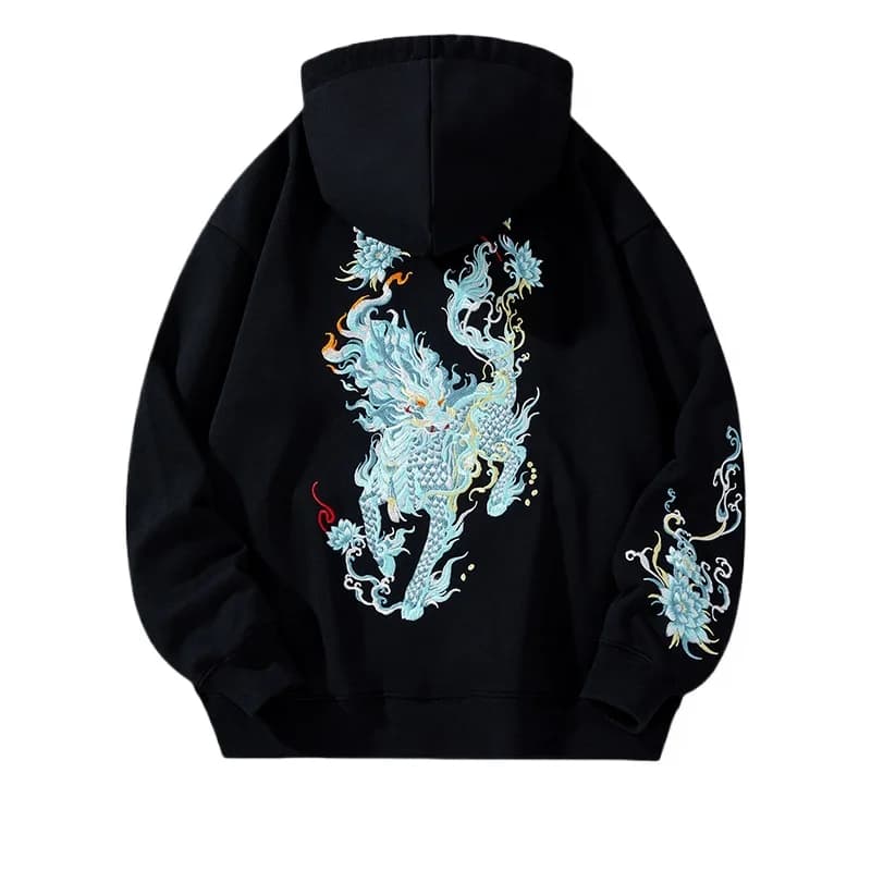 Vintage Hoodies Men Dragon Embroidery Hoodies Women Hip Hop Hooded Sweatshirt Chinese Streetwear Hoody Cotton Fleece Pullover