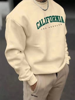 Men's Autumn and Winter Fashionable Casual Loose California Los Angeles Letter Printed Long Sleeved Round Neck Sweatshirt