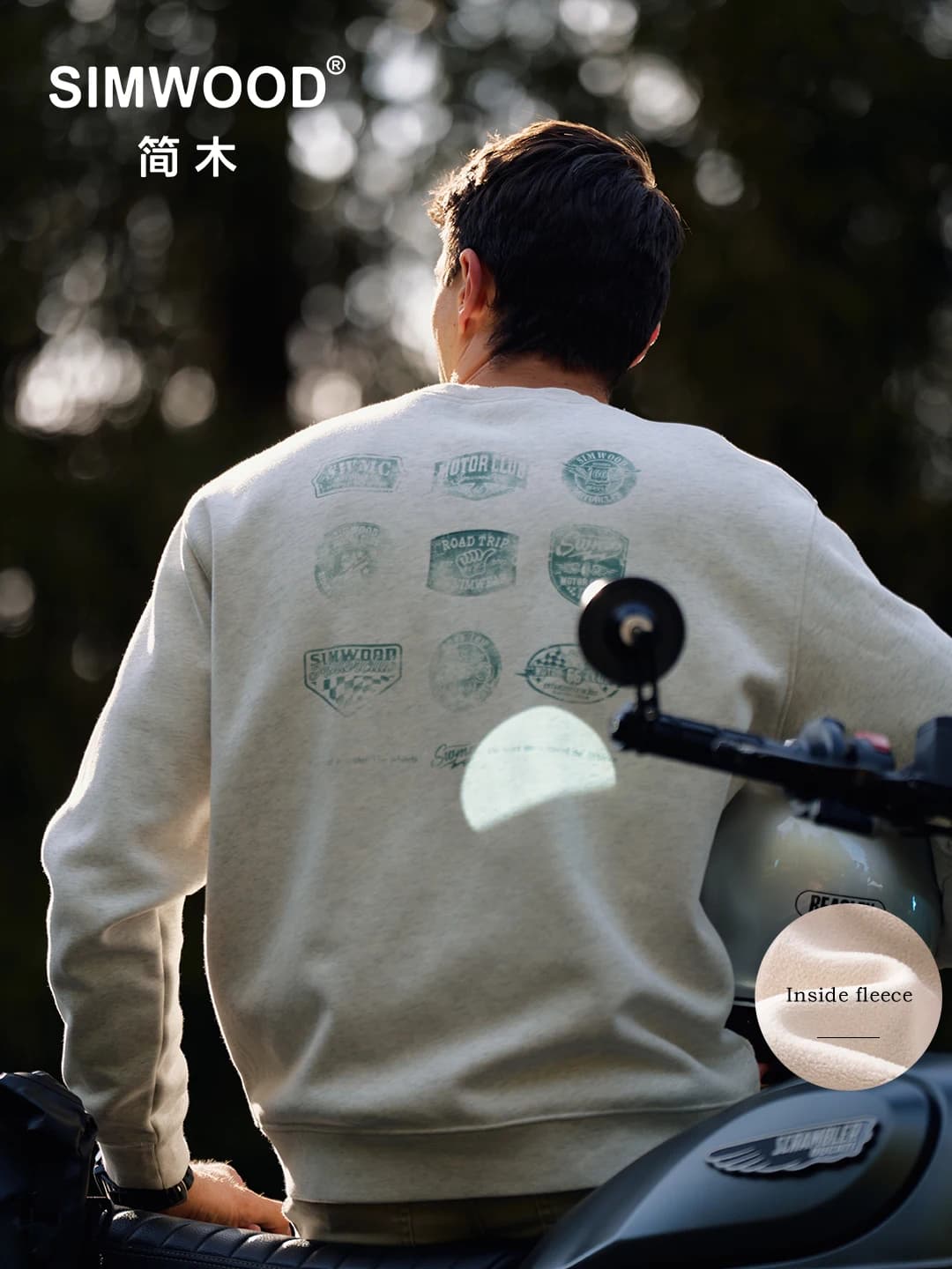 SIMWOOD 2026 Autumn Winter New 380gsm Warm Fleece Lining Fabric Washed Vintage Sweatshirts Men Retro Badge Print Pullovers