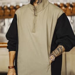 Maden Men's Half Zip Sweatshirt Cotton Stand Collar Pullover Color Block Loose Fit Workwear Streetwear Casual Top Fall