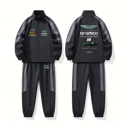 Aston Martin fan printed jacket set, windproof sports set, suitable for outdoor sports such as hiking, camping, fishing, etc