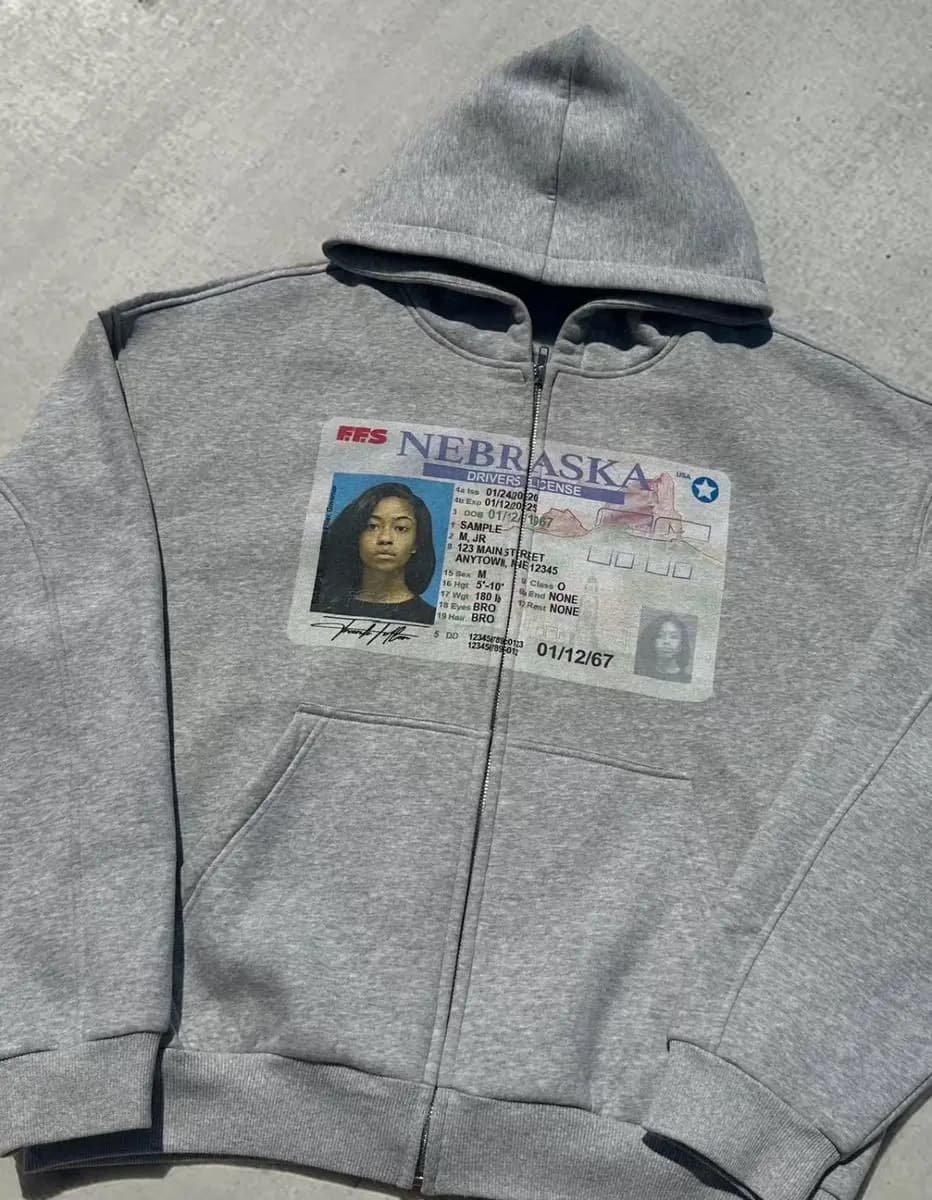 Y2K retro grey zip hoodies women card printed cardigan long sleeves personalized patterns new york street style street hooded