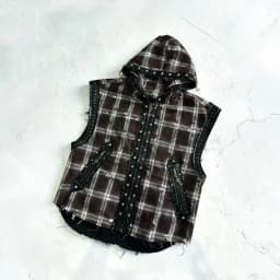 Mauroicardi Autumn Studded Patchwork Plaid Hoodie Vest Sweatshirt for Men Luxury Designer Clothes Menswear Sleeveless Jacket