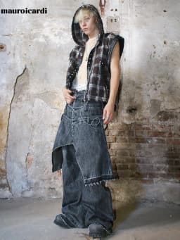 Mauroicardi Autumn Studded Patchwork Plaid Hoodie Vest Sweatshirt for Men Luxury Designer Clothes Menswear Sleeveless Jacket