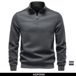 2026 Half Zip Mock Neck Cotton Sweatshirt Solid Color Casual Fall Winter Men Long Sleeve Pullover Warm Cozy Basic Jumper Male