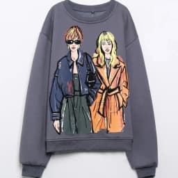 Sivatu TRAF Women Sweatshirts 2026 New Fashion Beauty Girls Print Casual Sweatshirts Female O Neck Hoodies Chic Pullovers Tops