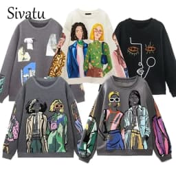 Sivatu TRAF Women Sweatshirts 2026 New Fashion Beauty Girls Print Casual Sweatshirts Female O Neck Hoodies Chic Pullovers Tops