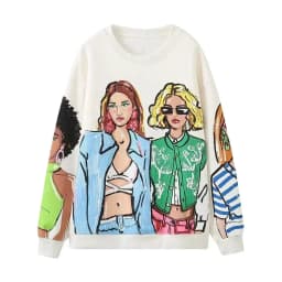 Sivatu TRAF Women Sweatshirts 2026 New Fashion Beauty Girls Print Casual Sweatshirts Female O Neck Hoodies Chic Pullovers Tops
