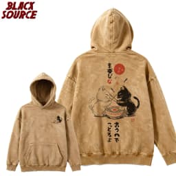 T149 Men's Japanese Harajuku Funny Cartoon Cat Graphic Hoodie, Casual Pullover Sweatshirt, Streetwear Hip Hop Unisex