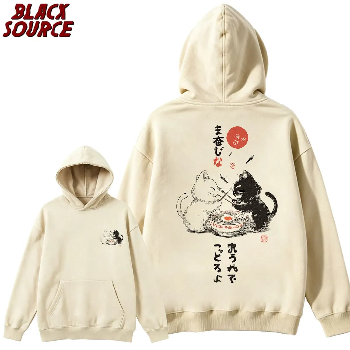 T149 Men's Japanese Harajuku Funny Cartoon Cat Graphic Hoodie, Casual Pullover Sweatshirt, Streetwear Hip Hop Unisex