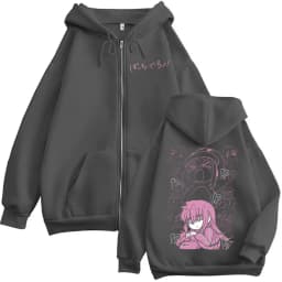 Japanese manga "BOCCHI THE ROCK" zipper hoodie, anime illustration, men's and women's zipper hoodies, wide pullover