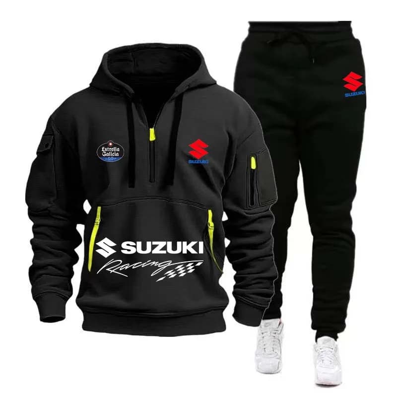 Suzuki Motorcycle Racing Team 2026 New Men's Half Zipper Hoodie and Pants Set Spring Men's Sportswear Women's Set