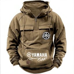 2026 New Yamaha Logo Men Multi Pocket Zip Up Hooded Sweatshirt Motorcycle Racing Outdoor Sports Top