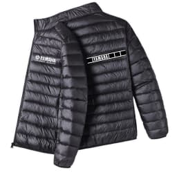 Men Yamaha Racing Graphic Light Puffer Jacket Stand Collar Zip Up Warm Motorcycle Biker Windproof Coat Winter Casual Outerwear