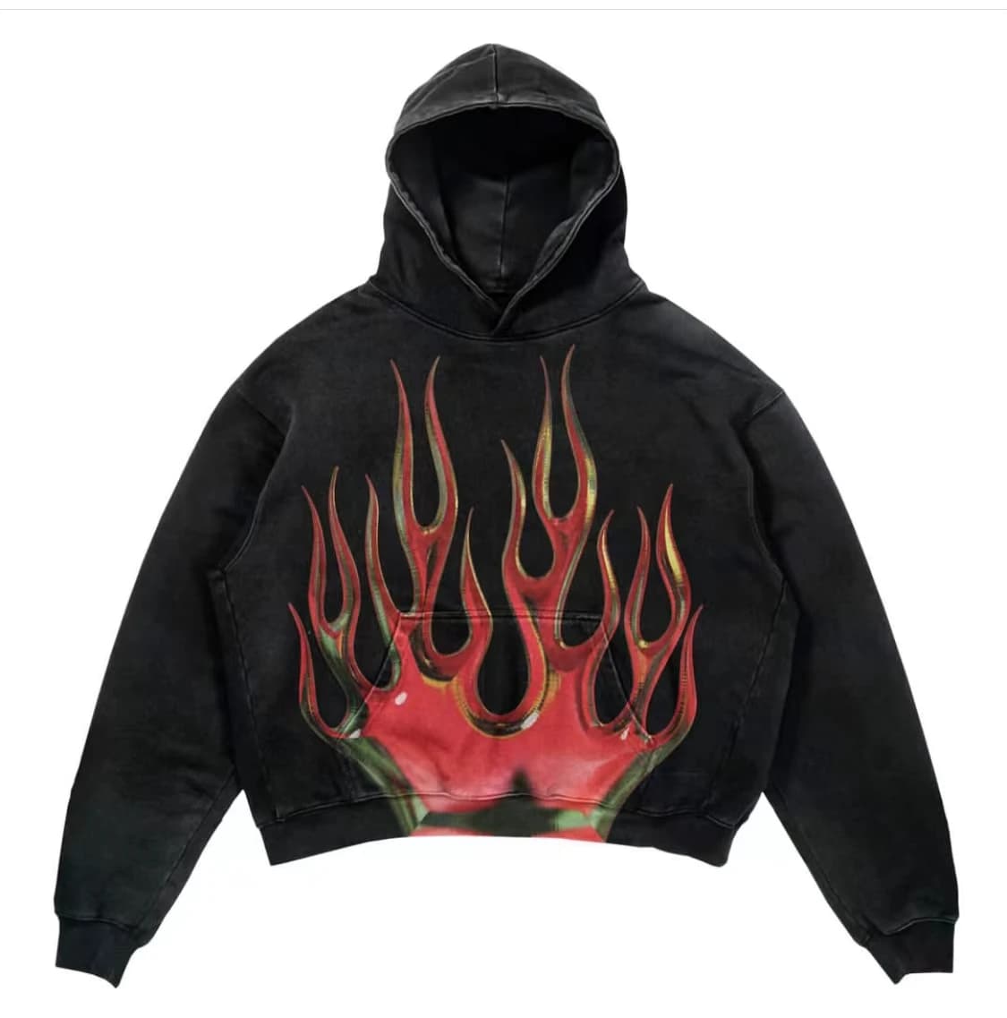 Retro hooded sweatshirt skull print flame Y2K retro hooded pullover jacket street style goth casual fashion men's Harajuku top