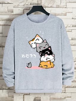 Cute Stacked Cats Sleep Man Hoody Hip Hop Fitness Pullover Vintage Oversize Casual Sportswears Autumn Thicken Clothing Women