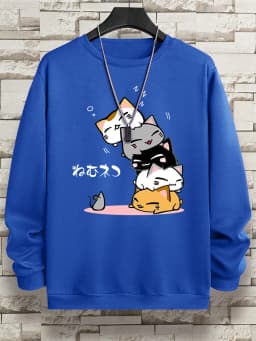Cute Stacked Cats Sleep Man Hoody Hip Hop Fitness Pullover Vintage Oversize Casual Sportswears Autumn Thicken Clothing Women