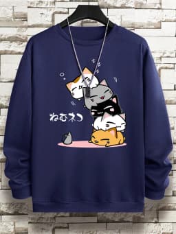 Cute Stacked Cats Sleep Man Hoody Hip Hop Fitness Pullover Vintage Oversize Casual Sportswears Autumn Thicken Clothing Women