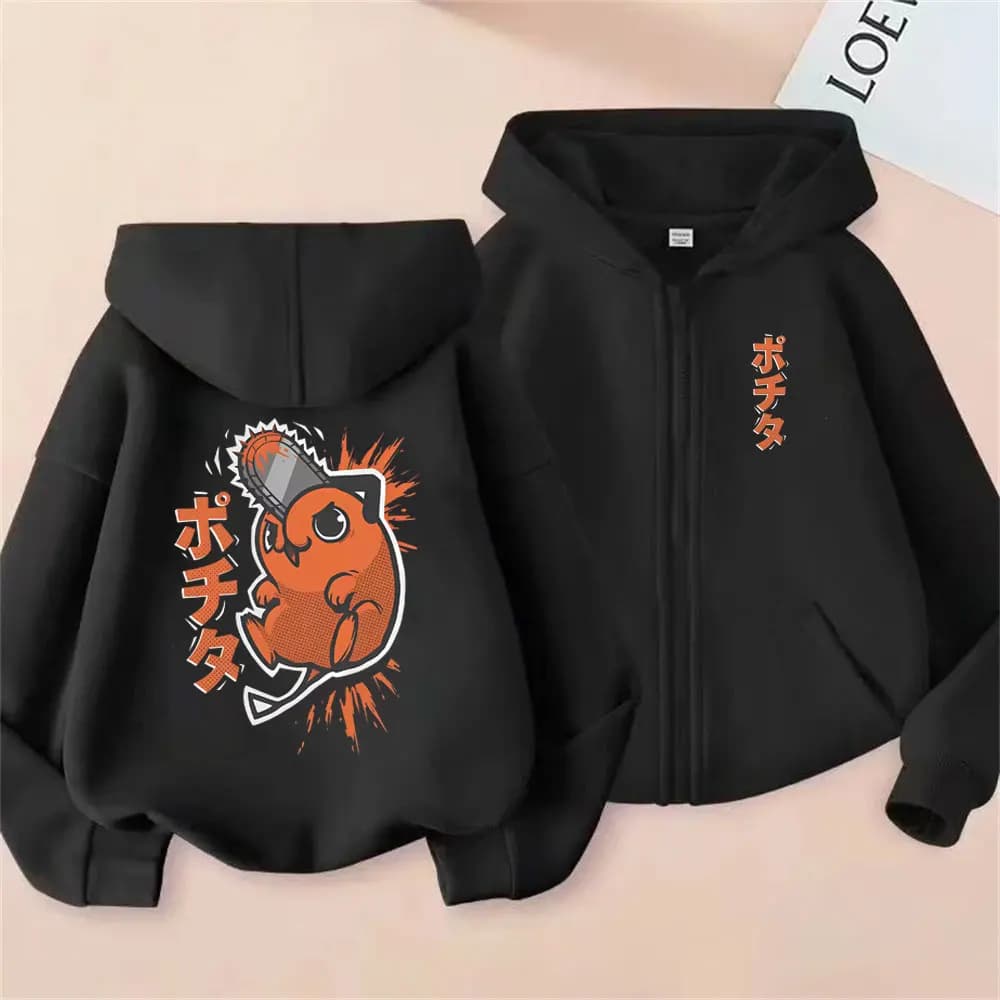 Anime Chainsaw Person Washing Retro Zipper Hoodie cartoon Electric Second Pochita Funny Picture Men's and Women's Comic Jacket