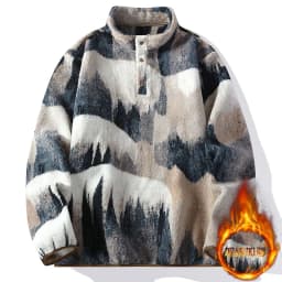 Autumn Winter Men's Fleece Thicken Warm Stand Collar Sweater Printed Knit Sweater Base Pullovers Printing Hoodie