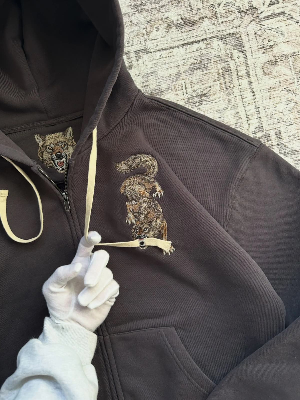 Y2K Wolf Embroidery Vintage Full Zip Oversized Loose Hoodie Sweatshirt for Men and Women Harajuku Trendy Casual Street Style