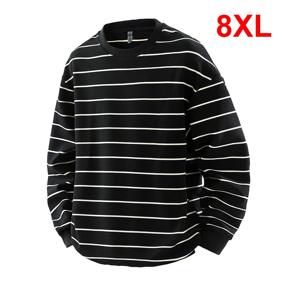 Striped Sweatshirt Men 8XL Plus Size Sweatshirt Spring Autumn Striped Pullover Fashion Casual Sweatshirts Male Big Size 8XL