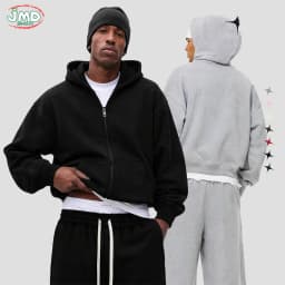 JMD Fashion Men 410gsm 100% Cotton Zipper Hoodies Unisex Casual Heavy Weight Boxyfit Solid Hooded Jacket Outfits QH0170