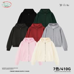 JMD Fashion Men 410gsm 100% Cotton Zipper Hoodies Unisex Casual Heavy Weight Boxyfit Solid Hooded Jacket Outfits QH0170