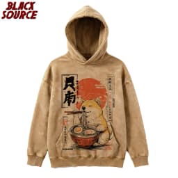 T395 Kawaii Shiba Inu Eating Ramen Hoodie, Dog Lover Gift Pullover Sweatshirt, Cute Graphic Design Casual Mens Clothing