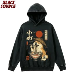 T395 Kawaii Shiba Inu Eating Ramen Hoodie, Dog Lover Gift Pullover Sweatshirt, Cute Graphic Design Casual Mens Clothing