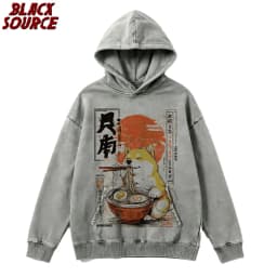 T395 Kawaii Shiba Inu Eating Ramen Hoodie, Dog Lover Gift Pullover Sweatshirt, Cute Graphic Design Casual Mens Clothing