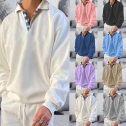 Hoodies men's sweatshirt 2026 best-selling autumn solid color long-sleeved V-neck lapel loose sweatshirt man's clothing