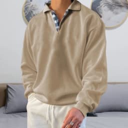 Hoodies men's sweatshirt 2026 best-selling autumn solid color long-sleeved V-neck lapel loose sweatshirt man's clothing