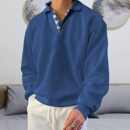 Hoodies men's sweatshirt 2026 best-selling autumn solid color long-sleeved V-neck lapel loose sweatshirt man's clothing
