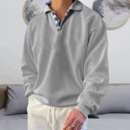 Hoodies men's sweatshirt 2026 best-selling autumn solid color long-sleeved V-neck lapel loose sweatshirt man's clothing