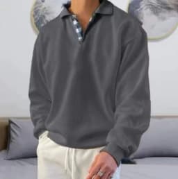 Hoodies men's sweatshirt 2026 best-selling autumn solid color long-sleeved V-neck lapel loose sweatshirt man's clothing