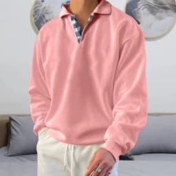 Hoodies men's sweatshirt 2026 best-selling autumn solid color long-sleeved V-neck lapel loose sweatshirt man's clothing