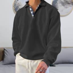 Hoodies men's sweatshirt 2026 best-selling autumn solid color long-sleeved V-neck lapel loose sweatshirt man's clothing