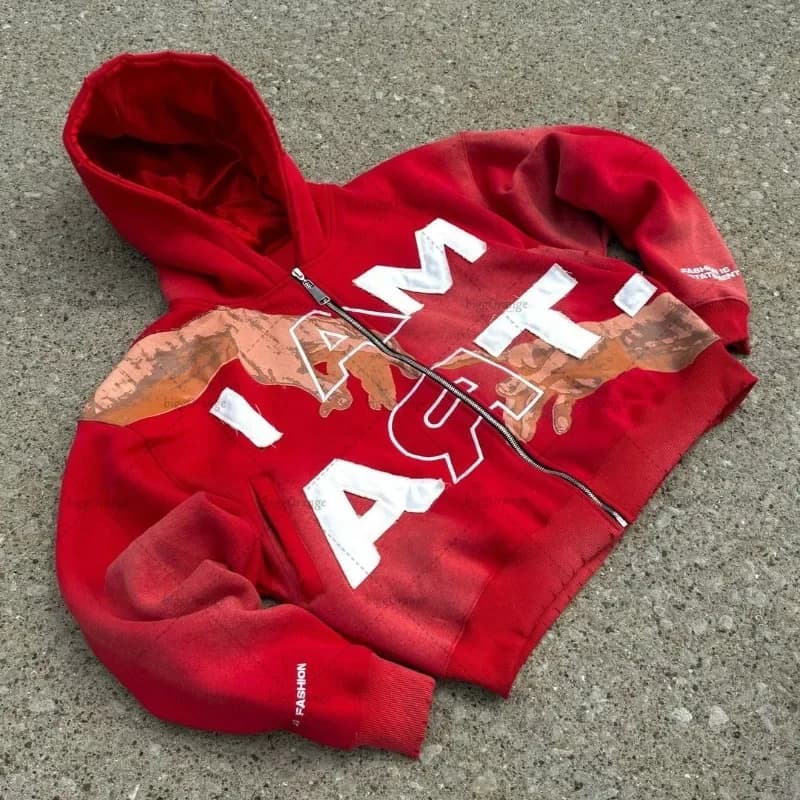 2024 American retro letter printed zipper hoodie hip hop trendy street 2K Harajuku men's punk casual colorful super sweatshirt