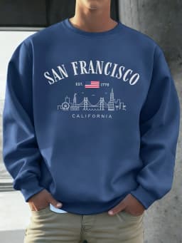 San Francisco California Pattern Men Pullovers Autumn Casual Sweatshirt Fashion All-Match Streetwear Fleece Comfortable Top