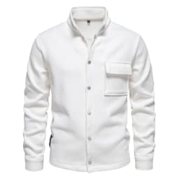 Autumn Winter Fleece Waffle Lapel Zip-Up Jacket Men's Pocket Casual Outerwear
