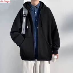Men's Spring 2027 Hooded Sweatshirt Jacket, Lightweight and Loose-Fitting Fall Top, Available in Gray, Black, and Brown.