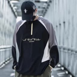 Contrast Color Design Quick Dry Half-zipper Cycling Hoodies Summer Man High Street Outdoor Tactical Long Sleeve Tops