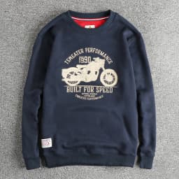 Autumn New American Retro Long Sleeve O-neck Motorcycle Printed Sweatshirts Men's Fashion Washed Terry Pullover Casual Sportwear