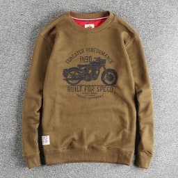 Autumn New American Retro Long Sleeve O-neck Motorcycle Printed Sweatshirts Men's Fashion Washed Terry Pullover Casual Sportwear