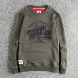 Autumn New American Retro Long Sleeve O-neck Motorcycle Printed Sweatshirts Men's Fashion Washed Terry Pullover Casual Sportwear