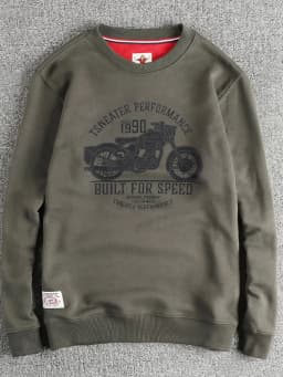 Autumn New American Retro Long Sleeve O-neck Motorcycle Printed Sweatshirts Men's Fashion Washed Terry Pullover Casual Sportwear