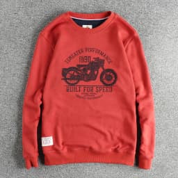 Autumn New American Retro Long Sleeve O-neck Motorcycle Printed Sweatshirts Men's Fashion Washed Terry Pullover Casual Sportwear
